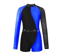 DKJAHSEK Maillot Gimnasia NiñA Leotardo de gimnasia infantil for niña malla de manga larga contraste de Color leotardo atlético niños Leotardos de baile de Ballet mono leotardo(Royal Blue,16)