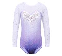 DKJAHSEK Maillot Gimnasia NiñA Leotardos de malla de retazos de manga larga for niñas, niños pequeños, mono de gimnasia con diamantes, ropa de gimnasia for adolescentes(B268 lightpurple,10A)