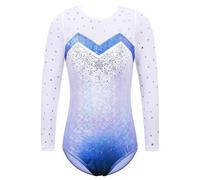 DKJAHSEK Maillot Gimnasia NiñA Leotardos de malla de retazos de manga larga for niñas, niños pequeños, mono de gimnasia con diamantes, ropa de gimnasia for adolescentes(B268 lightblue,6A)