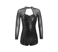 DKJAHSEK Maillot Gimnasia NiñA Leotardos gimnásticos for niños y niñas, leotardos de malla con empalme, manga larga, Espalda descubierta, lentejuelas brillantes, mono de baile(Black,14)