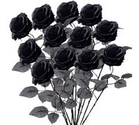 DKLQXCE 12 Piezas Flores Artificiales de Rosas Negras,21 in Negro Flor Falsa de Tallo Largo Ramo de Boda,Realista Largo Tallo Falso Rosa Negro DIY Flores Realistas para Bricolaje Decoración del Hogar