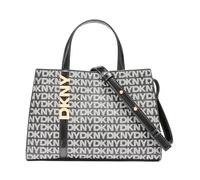 DKNY Avril SMALL Satchel Crossbody para mujer, 100% PVC con ribete de poliuretano, logotipo negro y negro