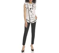 DKNY Blusa sin Mangas con Ribete de Volantes para Mujer, Color Marfil/Negro, Talla S, Marfil/Negro, S
