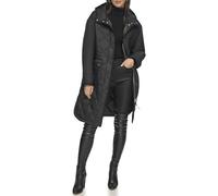 DKNY Button Down Long Quilted Coat Colcha, Black, XS De Las Mujeres