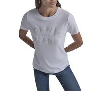DKNY Camiseta de manga corta con cuello redondo para mujer, color blanco y champán