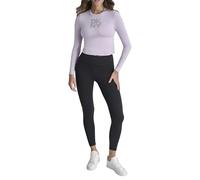 DKNY Camiseta de Manga Larga para Mujer Stacked Textured Sttripe Logo, Orquídea/Plata, S