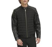 DKNY Chaqueta acolchada de piel sintética para hombre, Negro -, Large