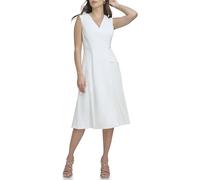 DKNY Falda Midi sin Mangas asimétrica Plisada Vestido de cóctel, Crema, 42 para Mujer