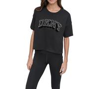 DKNY Flocked Rhinestone Varsity Logo Crop tee Camiseta, Negro y Negro, XS Mujeres
