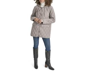 DKNY Hooded Micro-Fiber Barn Abrigo de Mezcla de Lana, Cardo, XL Mujer