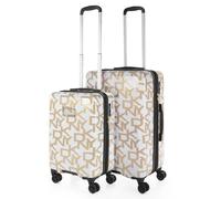 DKNY - Juego de Maletas de Viaje rígidas con Ruedas 360 y Cierre Seguro para Cabina y facturación y Candado de Combinacion TSA, White-Gold