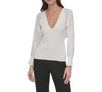 DKNY L/S Mix Media V NCK Sweater Sudadera, Negro, XXS para Mujer