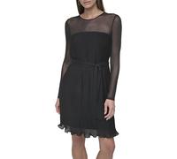 DKNY L/S Pleated A-Line Dress Vestido, Negro, 38 Mujeres