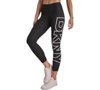 DKNY Leggings de compresión de cintura alta con logotipo explosivo para mujer, Negro/Blanco, Medium
