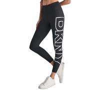 DKNY Leggings de compresión de cintura alta con logotipo explosivo para mujer, Negro/Plateado, Medium