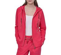 DKNY Logo Drawstring Full Zip Fleece Hoodie Sudadera con Capucha, Azalea Negro, Large para Mujer