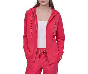 DKNY Logo Drawstring Full Zip Fleece Hoodie Sudadera con Capucha, Azalea Negro, Large para Mujer