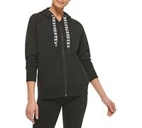 DKNY Women's Logo Drawstring Zip Up Hoodie, Activewear Sweatshirt Sudadera con Capucha, Negro, M para Mujer
