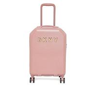 DKNY Logotipo de metal de moda vertical con 8 ruedas giratorias, ABS + funda de PC con cerradura TSA, Rosa oscuro, 21" Carry On, Logotipo de metal de moda vertical con 8 ruedas giratorias, ABS + funda