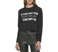 DKNY Long Sleeve Crewneck Studs Jeans Logo Sweater suéter, Black, XS De Las Mujeres