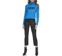 DKNY Long Sleeve Turtle Neck Logo Sweater Sudadera, Electric Blue/Black, L De Las Mujeres