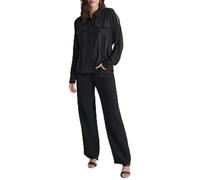 DKNY Long Sleeves Cut Shoulder Button Front Blouse, Negro, L Mujeres