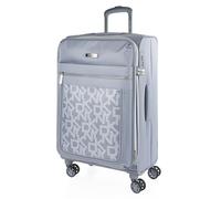 DKNY - Maleta Mediana con 4 Ruedas Giratorias para Viajes Largos Tipo Trolley Ideal como Maletas de Viaje Grandes 23 Kilos y Maleta Viaje Mediana Resistentes, Storm Grey Logo Print