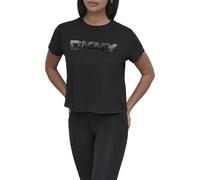 DKNY Ombre Sequin Logo Cropped Short Sleeve tee Camiseta, Negro y Gunmetal, M Mujeres