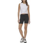 DKNY Pantalones cortos acanalados de cintura alta para mujer, Negro -, XS