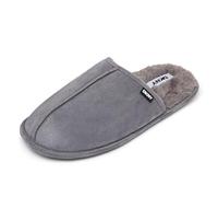 DKNY Pantuflas para hombre | Cómodas pantuflas de gamuza para hombre con forro de piel sintética cálido | Pantuflas tipo mule | suaves y transpirables | Disponible en negro, gris, bronceado y azul