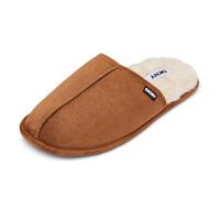 DKNY Pantuflas para hombre | Cómodas pantuflas de gamuza para hombre con forro de piel sintética cálido | Pantuflas tipo mule | suaves y transpirables | Disponible en negro, gris, bronceado y azul