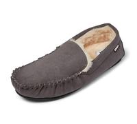 DKNY Pantuflas tipo mocasín para hombre, cálidas con forro de piel sintética, parte superior de gamuza de microfibra suave y suela de marca, cómodas pantuflas de casa para el uso diario, disponibles