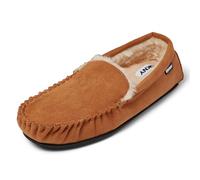 DKNY Pantuflas tipo mocasín para hombre, cálidas con forro de piel sintética, parte superior de gamuza de microfibra suave y suela de marca, cómodas pantuflas de casa para el uso diario, disponibles