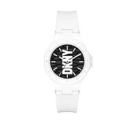 DKNY Reloj para mujer Chambers, movimiento de cuarzo de tres agujas, 36MM Caja de nailon blanco con correa de poliuretano, NY6657