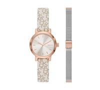 DKNY Reloj para mujer Soho, movimiento de tres manecillas, caja de acero rosa dorado de 28 mm con correa de acero, NY6605SET