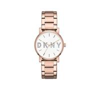 DKNY Reloj para mujer Soho, movimiento de tres manecillas, caja de acero rosa dorado de 34 mm con correa de acero, NY2654