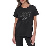 DKNY Rhinestone Graffiti Short Sleeve Relaxed Fit Crew Neck tee Camiseta, Negro, XL Mujeres, Negro, XL