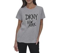 DKNY Rhinestone Graffiti Short Sleeve Relaxed Fit Crew Neck tee T-Shirt, Gris y Negro, XL Mujer, Gris y Negro, XL