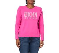 DKNY Rhinestud Logo Crewneck Jersey Sudadera, Rosado Shocking, XS para Mujer