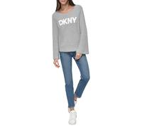 DKNY Scoop Neck Metallic Sweater Sudadera, Storm Heather Grey White, XS para Mujer