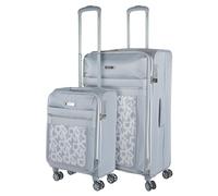 DKNY - Set de Maletas Semirrígidas Ligeras con Ruedas giratorias 360°- Juego de Maletas. Maletas de Viaje Blandas con candado de Combinacion., Storm Grey Logo Print