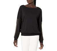 DKNY Sportswear Women's Missy Long Sleeve Knit Top Off The Shoulder, Black Stripe, XL Camiseta, Negro (Rayas), Mujer