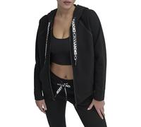 DKNY Logo Drawstring Full Zip Fleece Hoodie Anorak con Capucha, Negro, S para Mujer