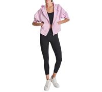 DKNY Sudadera con capucha de forro polar con cremallera completa y logo tachonado para mujer, Rosa lavanda, M
