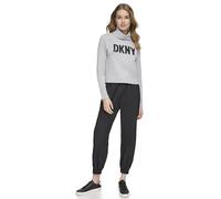 DKNY Sudadera de Manga Larga con Logotipo de Cuello de Tortuga, Gris Acero Brezo/Negro, XS para Mujer