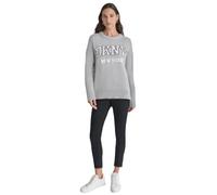 DKNY Sudadera para Mujer con Logotipo de Varsity Intarsi, Pearl Grey Heater/Marfil, M