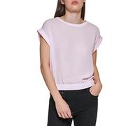 DKNY Top with Elastic Bottom and Short Sleeves Blouse, Rosa Fresca, M para Mujer