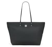 DKNY Tote Jenny para mujer, 100% poliéster con ribete de poliuretano, logotipo negro y negro, Logotipo negro y negro