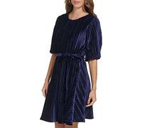 DKNY Vestido de Terciopelo Plisado de Manga, Azul Marino, 38 para Mujer