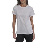 DKNY, Women's Blouse/Camiseta,RHSTN LYRD OTLN LG T,Wht/Silver,L, Blanco y Plateado, L